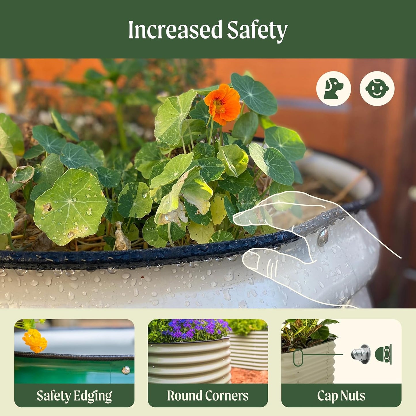 Vego garden 17" Tall 42" Round Raised Garden Bed Metal Raised Bed Planter Box for Vegetables Flowers Patio, Pearl White