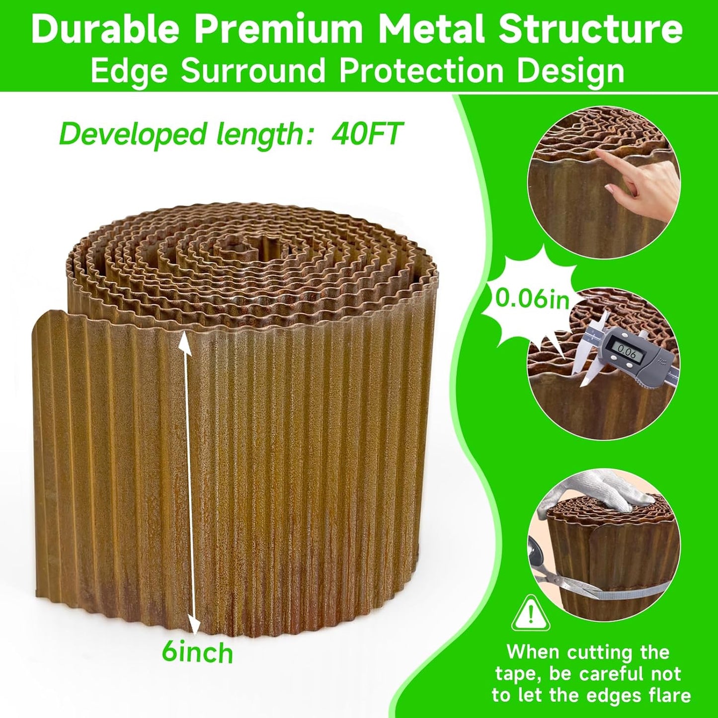 Corrugated Garden Edging,6"×40Ft Pre-Rusted Landscape Edging & Lawn Edging Border,Metal Garden Border for Flower Beds,Garden,Lawn,Raised Beds & Tree Surrounds