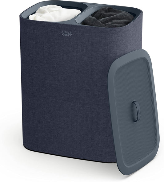 Joseph Joseph Tota 90 liter/23.8 gallon Laundry Hamper Separation Basket with lid, 2 Removable Washing Bags with Handles - Black