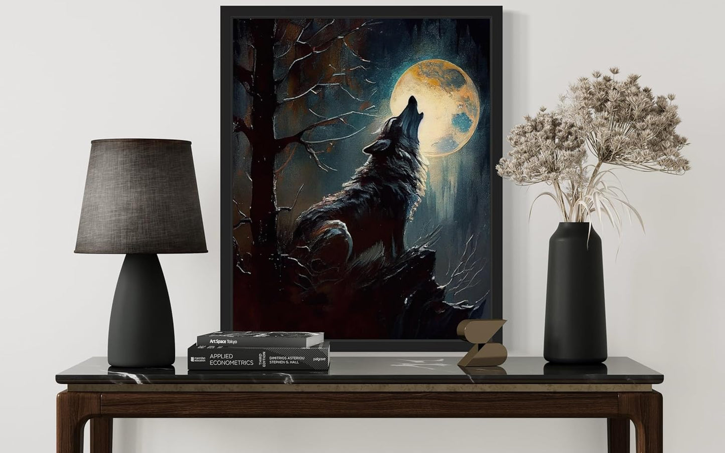 Wolf howling Poster Art Print, Halloween Scary Vintage Wall Art Academia Spooky Painting Decoration for Horror Prints, Gothic Posters Bedroom Decor 89 (Wolf howling, 8 x 10 inches, Black Frame)