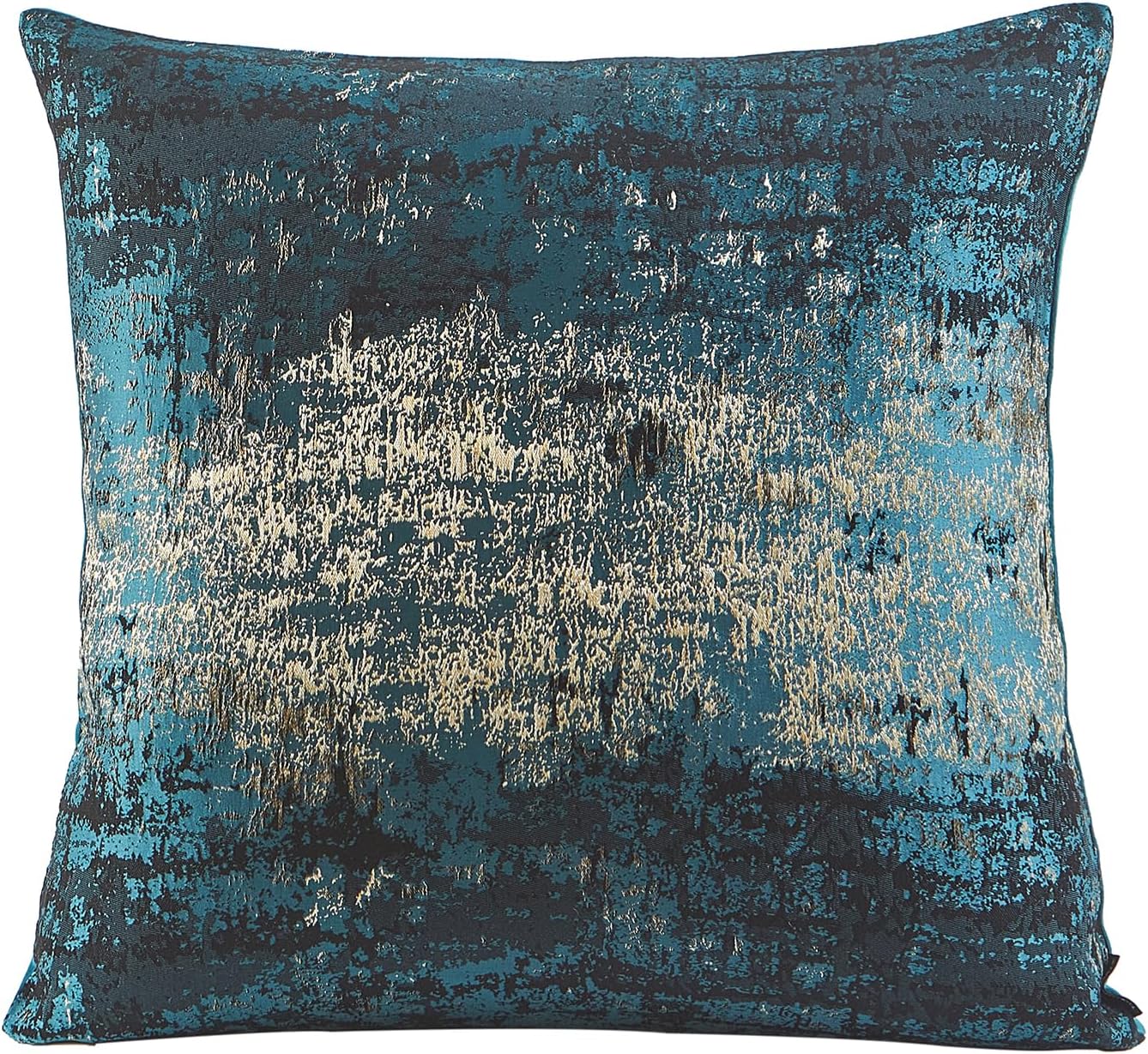 THE-TINOART Teal & Gold Embroidered Jacquard Pillow Cover 20x20 - Luxury Reversible Decorative Throw Pillow Cover with Gold Thread & Velvet Backing, Elegant Holiday Home Decor