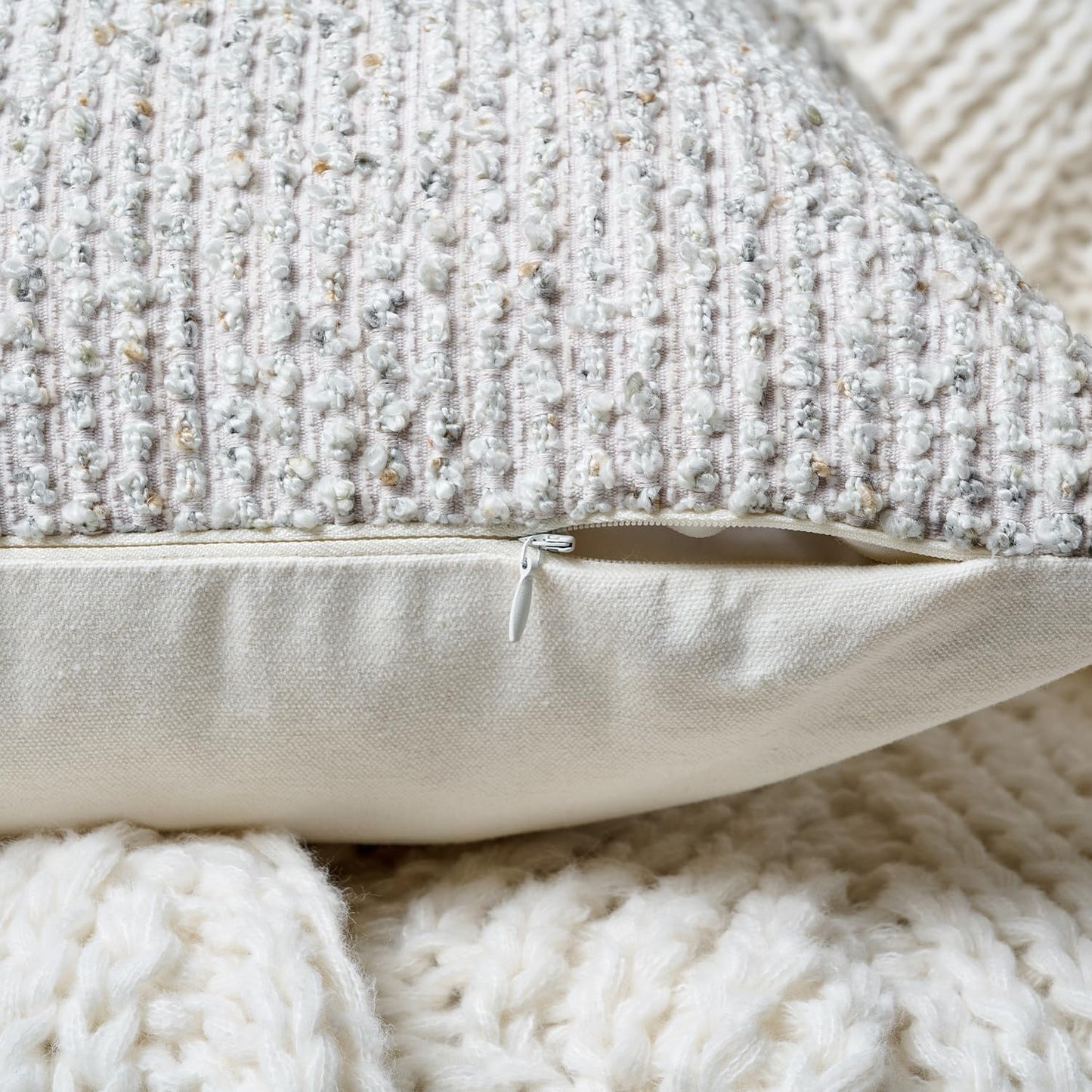 Striped Throw Pillow Covers 20x20 Set of 2 Cream Grey Textured Boucle Chic Morden Boho Accent Farmhouse Square Decorative Couch Pillow Covers for Home Decor Bed Sofa Living Room