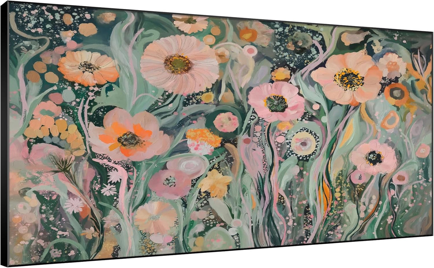 SIGNWIN 24"x46" Extra Large Framed Wall Art Whimsical Garden Bloom, Colorful Abstract Floral for Home Living Room Bedroom Decor (Frame Assembly Required)