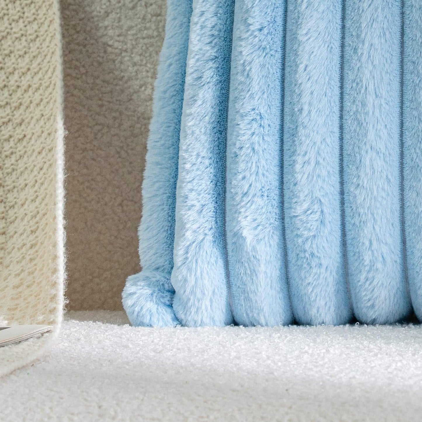 DEELAND Pack of 2,Double-Sided Faux Fur Plush Decorative Throw Pillow Covers Fuzzy Striped Soft Pillowcase Cushion Covers for Sofa Couch Bedroom Lightblue 12x20 inch