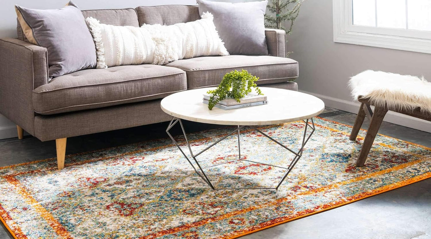 Unique Loom Rosso Collection Vintage, Traditional, Bohemian, Geometric, Distressed, Southwestern Area Rug, 8' 0" x 10' 0", Beige/Orange