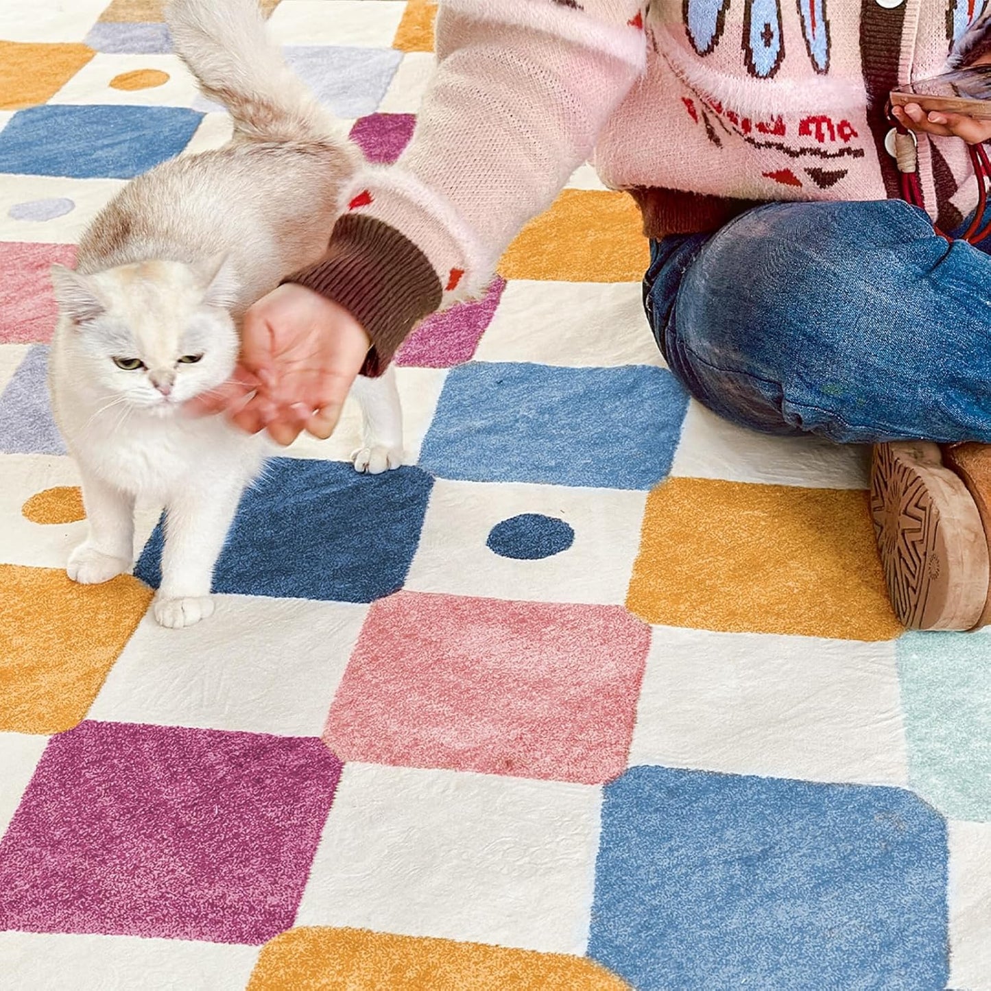 jinchan Kids Rug for Classroom 7ft Radius Corner Washable Area Rug Modern Colorful Quarter Circle Rug Soft Non-Slip Carpet for Nursery Playroom Daycare Reading Nook Living Room Berries on Cream