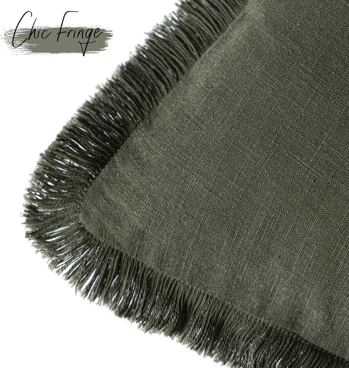 Foindtower Set of 2 Decorative Linen Fringe Throw Pillow Covers Cozy Farmhouse Cushion Cover with Tassels Accent Pillowcase for Couch Chair Sofa Bed Living Room Home Decor,20×20 Inch,Dark Olive Green