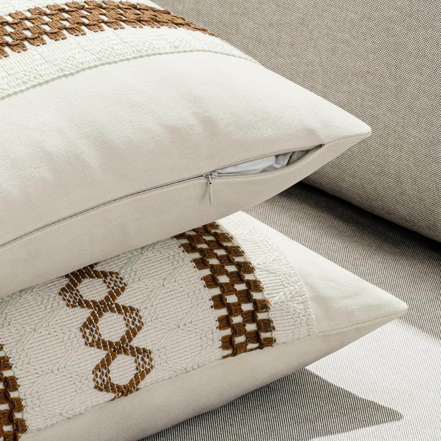 MIULEE Set of 2 Coco Brown Boho Decorative Lumbar Pillow Covers 12x20 Inch Farmhouse Rustic Couch Throw Pillows Modern Cotton Cushion Covers Retro Cute Macrame Woven Home Decor for Bed Sofa Chair