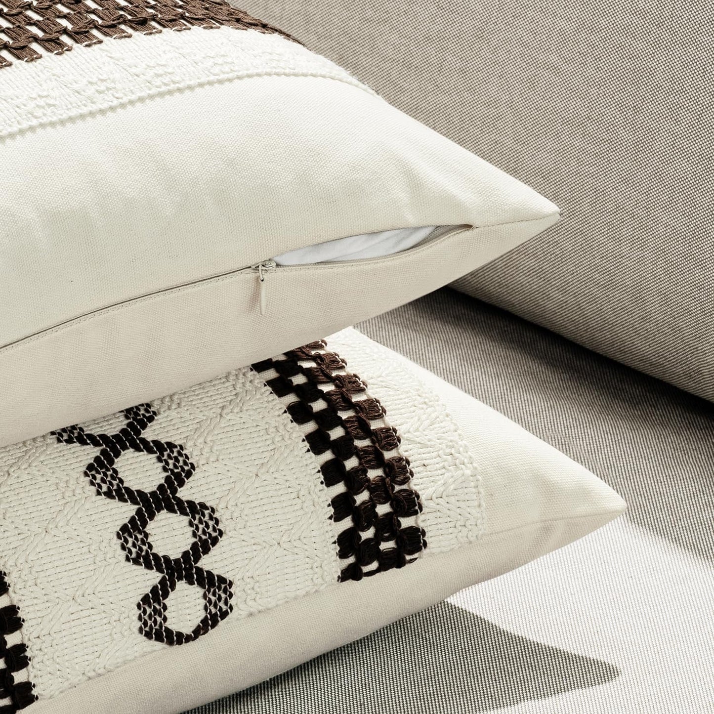 MIULEE Set of 2 Dark Brown Boho Decorative Pillow Covers 20x20 Inch Farmhouse Rustic Couch Throw Pillows Modern Spring Cotton Cushion Covers Retro Cute Macrame Woven Home Decor for Bed Sofa Chair