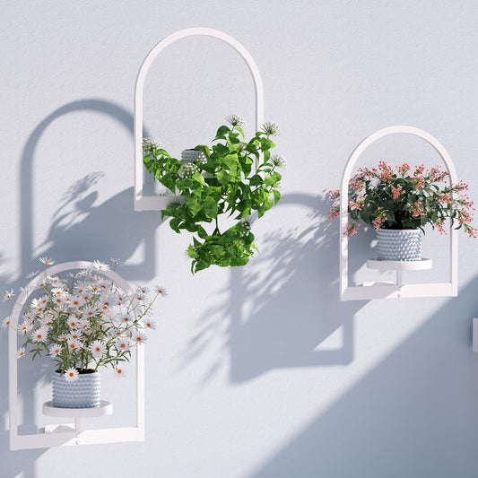 Wall Plant Holder, Wall Planter for Indoor Plants, Window Plant shelves for Multiple Plants Indoor Outdoor, Framed Plant Holder for Home Decor (3 Pack)