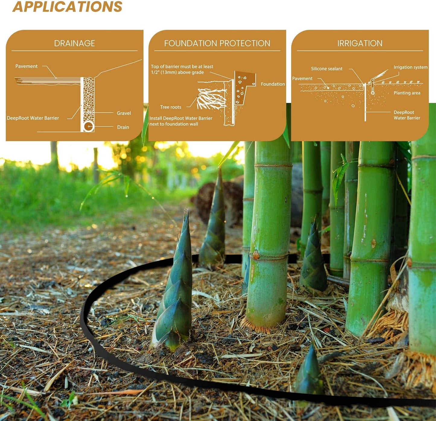 DeepRoot Water Barrier, Versatile Bamboo Barrier, Easy-to-Install Garden Barrier for Landscaping and Protection, Durable, Flexible, 18" x 300' Roll-30 mil Thickness, Black (WB 18/30)