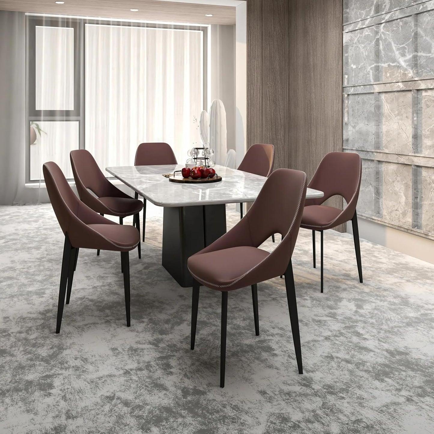 LeisureMod Amalfi Upholstered Fabric Dining Chair – Modern Side Chair with Iron Legs, Mid-Century Accent Chair for Dining Room or Kitchen