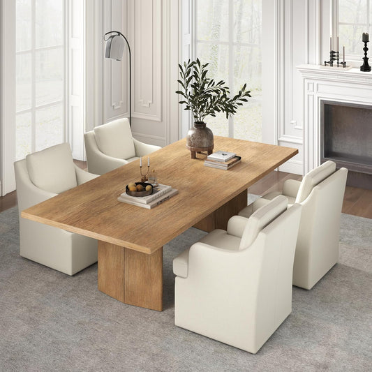 VKNOW Upholstered Dining Chairs Set of 4, Modern Kitchen Chairs Dinner Chairs with 4 Casters, Linen Armchair for Bedroom Reading Room Living Room, Beige