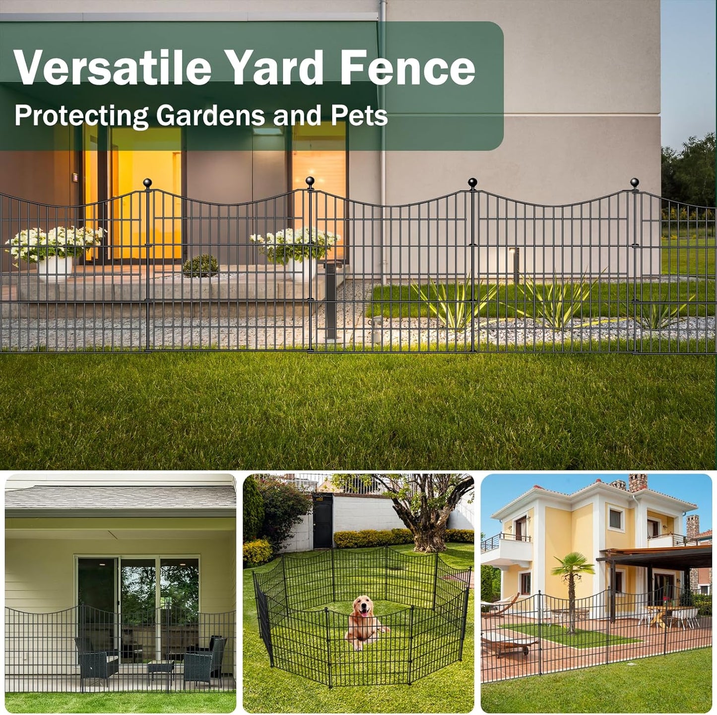 10 Panels Decorative Garden Fence with Gate, 32 in(H) X 23.6 ft(L) No Dig Dog Fence Animal Barrier Outdoor for Yard, Rustproof Metal Garden Edging and Borders, Temporary Fencing Stakes