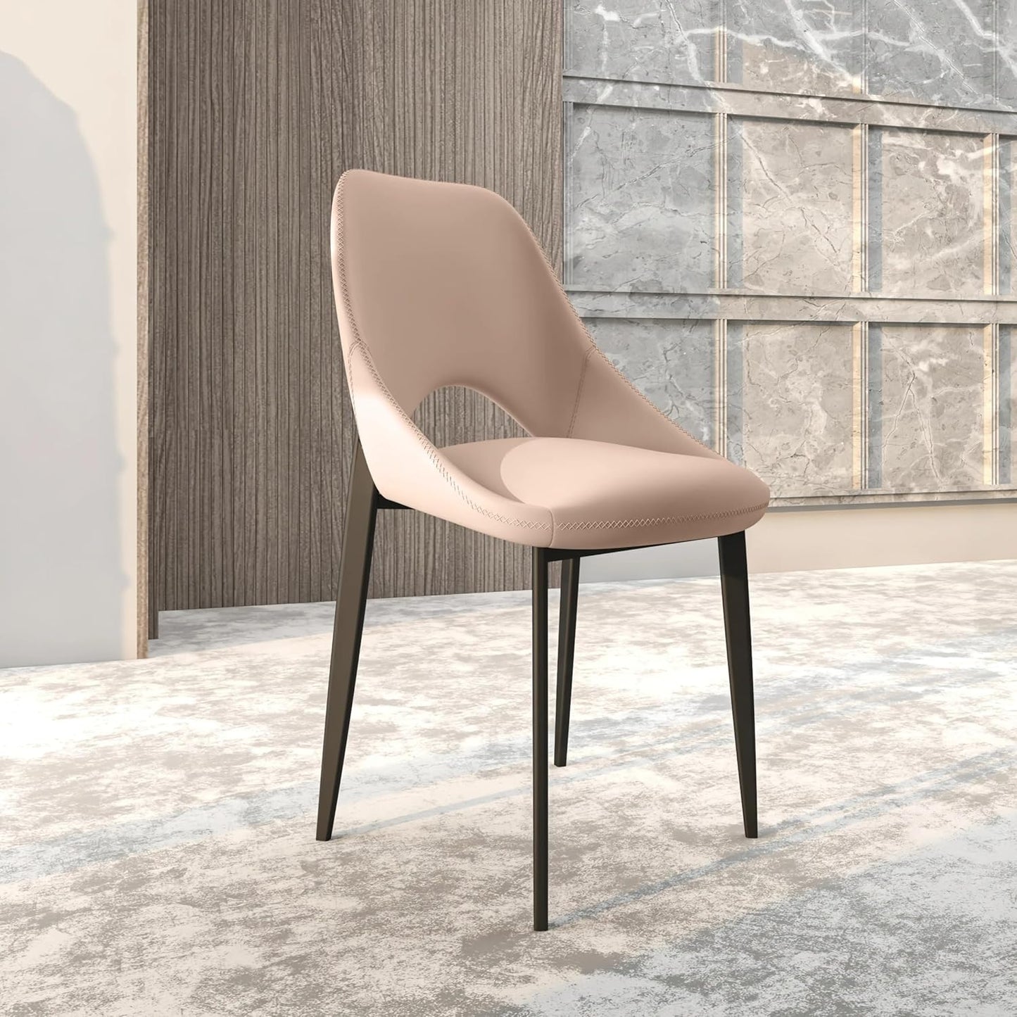 LeisureMod Amalfi Upholstered Fabric Dining Chair – Modern Side Chair with Iron Legs, Mid-Century Accent Chair for Dining Room or Kitchen