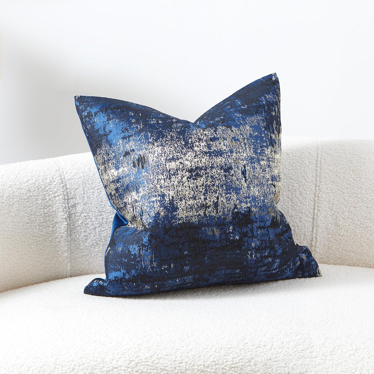 THE-TINOART Navy Gold Jacquard Modern Pillow Cover 20x20 - Reversible Design with Gold Thread Embroidery, Luxury Velvet Back for Sofa & Bed Decor