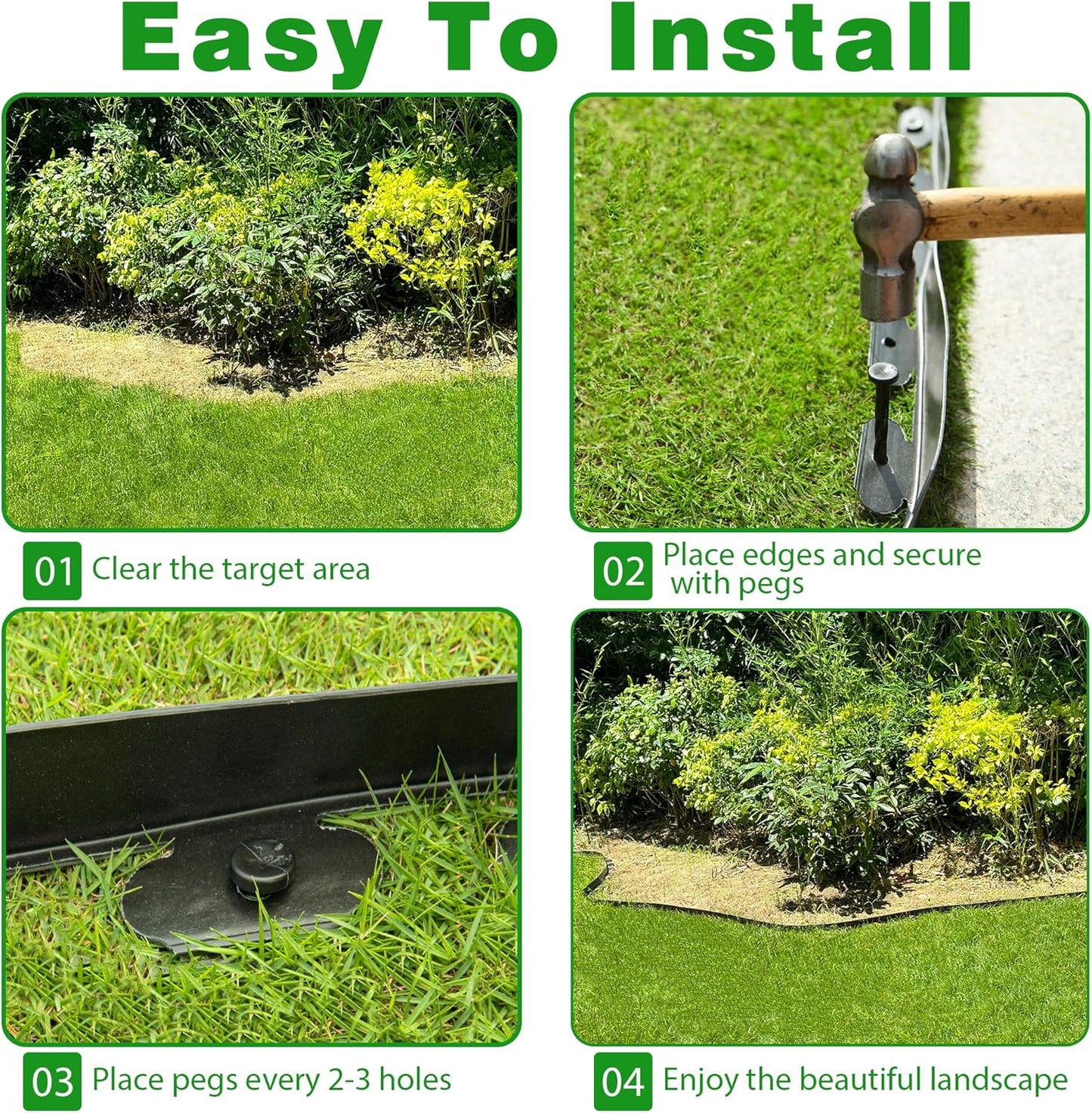 Landscape Edging Border 60 FT 2 Inch Tall with 120 Spikes, Plastic Edging for Landscaping, Garden Edging Border， Flower Bed, Paver and Lawn Edging Border, Black