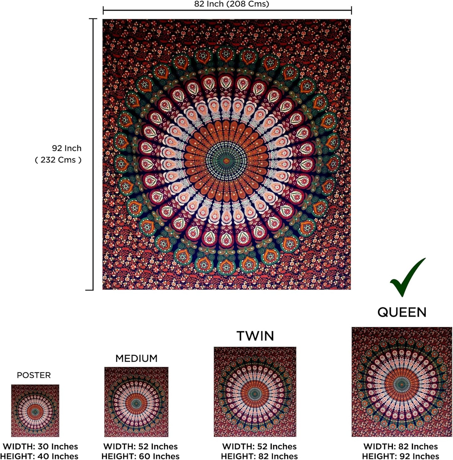 raajsee Blue Orange Tapestry Mandala Wall Hanging- Wall Tapestries For Bedroom - Aesthetic Tapestrys -Queen (82x92 Inches / 208x232 Cms)