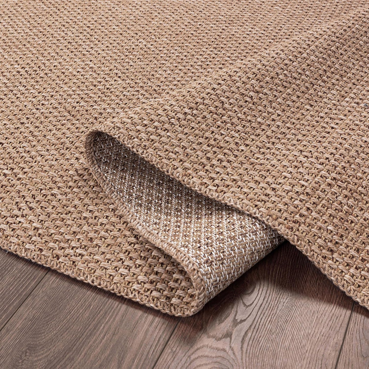 CAMILSON Easy Jute Rug 5x7, Indoor Outdoor Natural Color Farmhouse Area Rugs for Living Room Patio and Kitchen Rug, Solid Boho Woven Design, Easy-Cleaning, Washable Outside Carpet Alfombras (5 x 7)