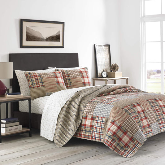 Eddie Bauer - Twin Quilt Set, Reversible Cotton Bedding with Matching Sham, Medium-Weight for Year Round Use, Dorm Essentials (Hawthorne Brown)