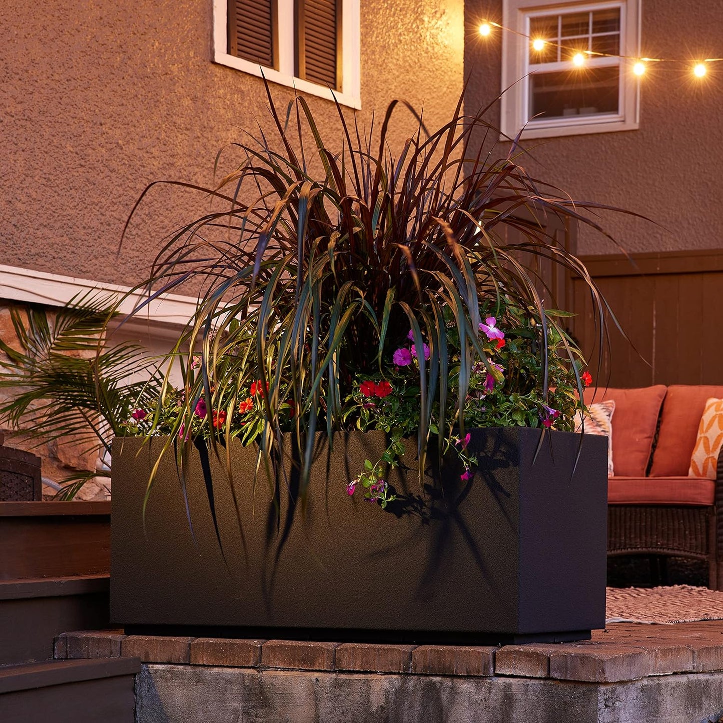 PolyStone Milan Tall Modern Outdoor/Indoor Rectangular Trough Planter, 46" L X 17" W X 19" H, Lightweight, Heavy Duty, Weather Resistant, Polymer Finish, Commercial and Residential (Black)